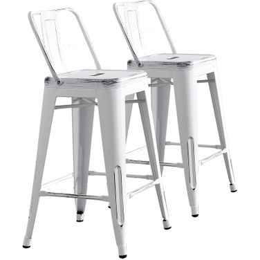 Modern 24 Inch Barstools Set of 2 In Distressed White