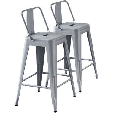 Modern 24 Inch Barstools with Bucket Back Set of 2 In Silver