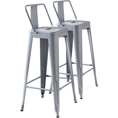 Modern 30 Inch Barstools with Bucket Back Set of 2 In Silver