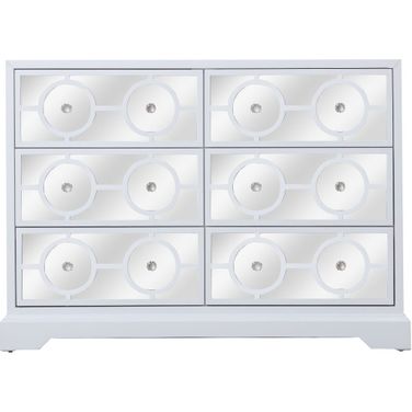 Modern 48 Inch Mirrored Six Drawer Cabinet In White