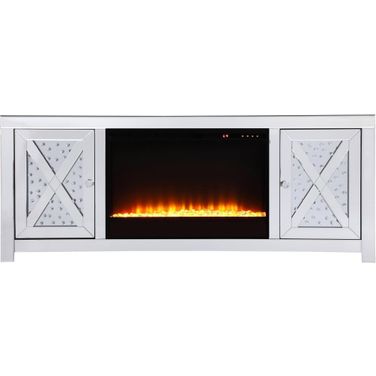 Modern 59 InchCrystal Mirrored Tv Stand With Crystal Insert Fireplace MF9904-F2