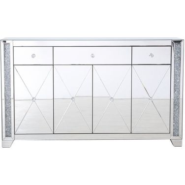 Modern 60 In Silver Crystal Mirrored Credenza