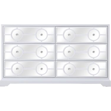 Modern 60 Inch Mirrored Six Drawer Cabinet In White