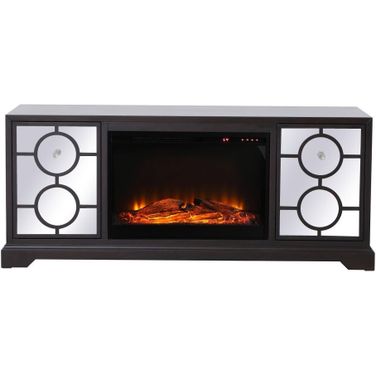 Modern 60 Inch Mirrored Tv Stand With Wood Fireplace Insert In Dark Walnut