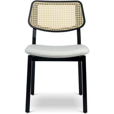 Modern Brazilian Beth Cane Side Chair In Alabaster Seat, Ebano Frame and Natural Cane Webbing