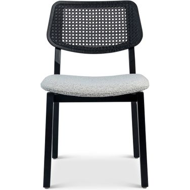 Modern Brazilian Beth Cane Side Chair In Boucle Crafted Glaze Seat, Ebano Frame and Ebano Cane Webbing