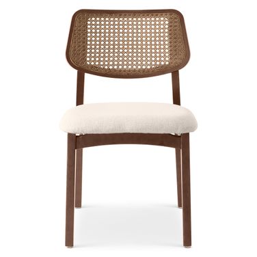 Modern Brazilian Beth Cane Side Chair In Medley Ivory and Nogal