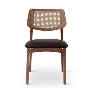 Modern Brazilian Beth Cane Side Chair In Shimmy Black and Nogal