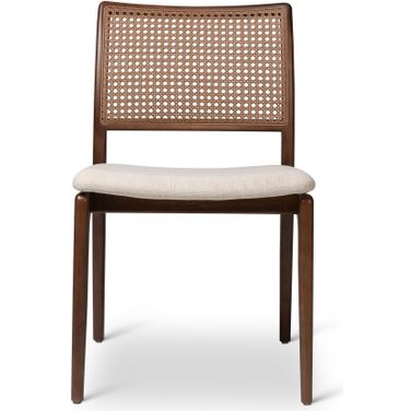 Modern Brazilian Charlotte Cane Side Chair In Medley Ivory Seat, Nogal Frame and Nogal Cane Webbing