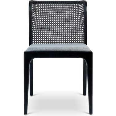 Modern Brazilian Eloa Cane Side Chair In Essence Grey Seat, Ebano Frame and Ebano Cane Webbing