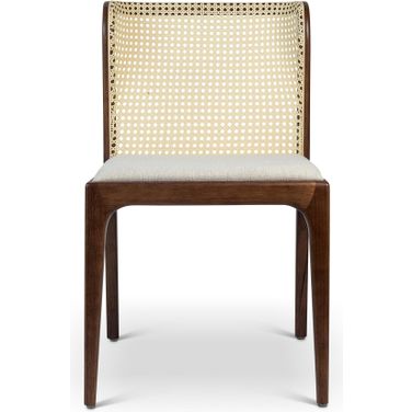 Modern Brazilian Eloa Cane Side Chair In Medley Ivory Seat, Nogal Frame and Natural Cane Webbing