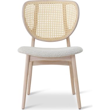 Modern Brazilian Joelma Cane Side Chair In Boucle Crafted Glaze Seat, Nevoa Frame and Natural Cane Webbing