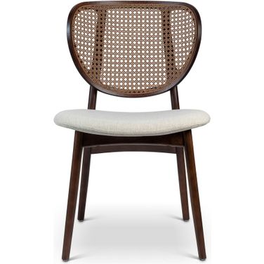 Modern Brazilian Joelma Cane Side Chair In Medley Ivory Seat, Nogal Frame and Nogal Cane Webbing