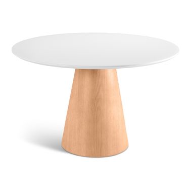 Modern Brazilian Mona Glass Top Round Dining Table In Branco and Damasco