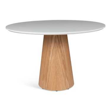 Modern Brazilian Mona Glass Top Round Dining Table In Branco and Damasco