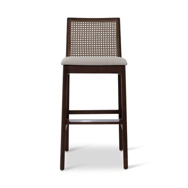 Modern Brazilian Nardia Cane Barstool In Medley Ivory and Nogal