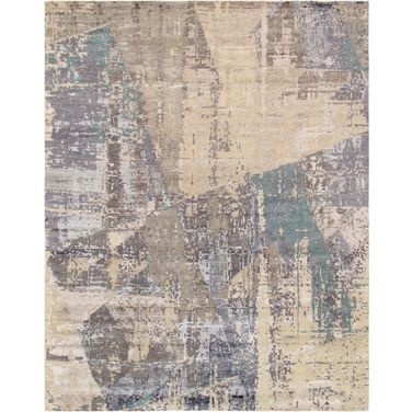 Modern Collection Hand-Knotted Bsilk and Wool Area Rug-10' x 13' 9" In Grey and Multi