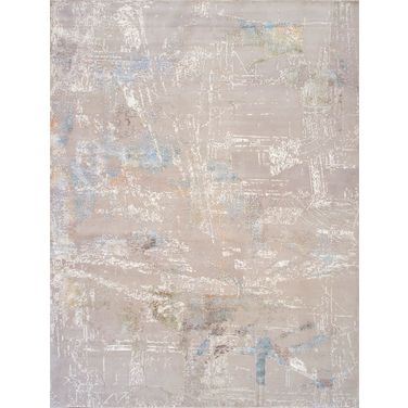 Modern Collection Hand-Knotted Silk and Wool Abstract Rugs-10' 2" x 14' 3" In Silver and Multi