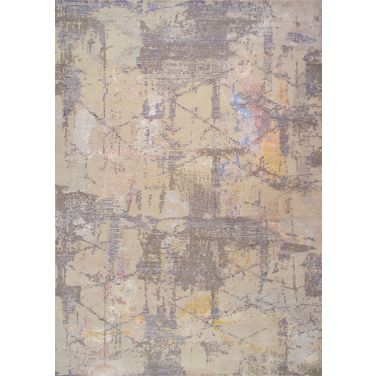 Modern Collection Hand-Knotted Silk and Wool Abstract Rugs-12' x 15' 4" In Beige and Grey