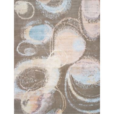 Modern Collection Hand-Knotted Silk and Wool Abstract Rugs- 9' 2" x 12' 2" In Ivory and Grey