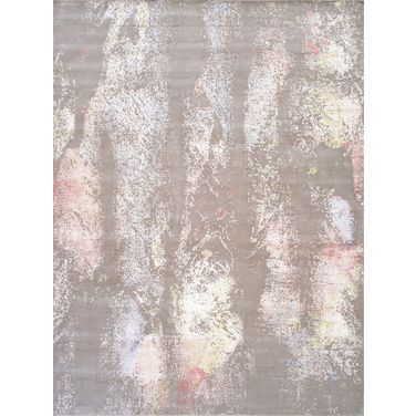 Modern Collection Hand-Knotted Silk and Wool Abstract Rugs- 9' x 12' 2" In Taupe and Multi