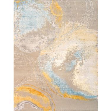 Modern Collection Hand-Knotted Silk and Wool Area Rug-10' 2" x 14' 2" In Beige and Grey