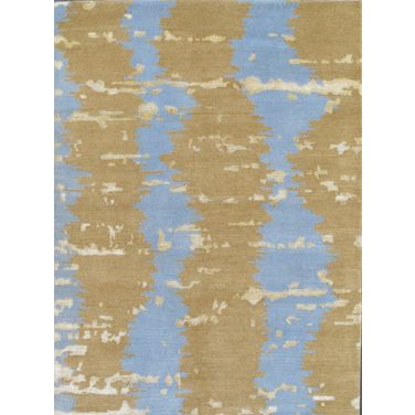 Modern Collection Hand-Knotted Silk and Wool Area Rug- 4' 2" x 5' 8" In Grey and Gold