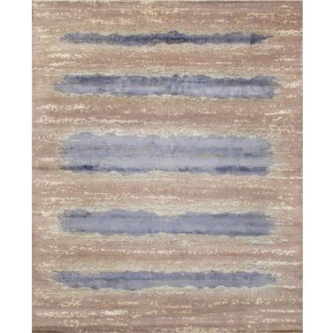 Modern Collection Hand-Knotted Silk and Wool Area Rug- 8' 1" x 9'11" In Mauve and Blue