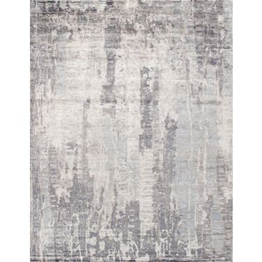 Modern Collection Hand-Knotted Silk and Wool Area Rug - 9' 2" x 12' In Silver and Grey