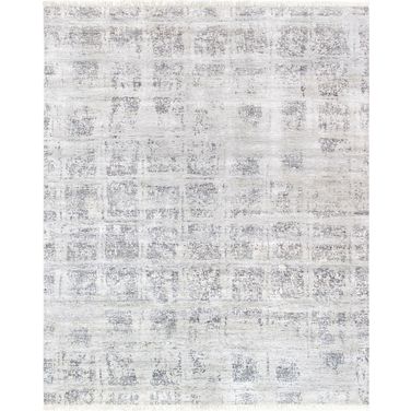 Modern Collection Hand-Knotted Silk Area Rug- 8'11" x 12' 1" In Silver and Grey