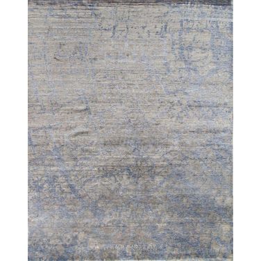 Modern Collection Hand-Knotted Silk Area Rug- 9' 1" x 11' 10" In Grey and Blue