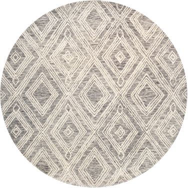 Modern Collection Hand-Tufted Bamboo Silk and Wool Area Rug, 6' x 6' In Ivory and Silver