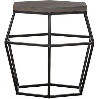 Modern Concrete and Metal Hexagonal End Table In Gray and Black