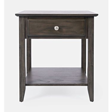 Modern End Table with Drawer and Shelf In Gray Brown