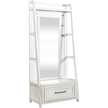 Modern Farmhouse 2 Piece Hall Tree Set In Flea Market White With Heavy Distressing