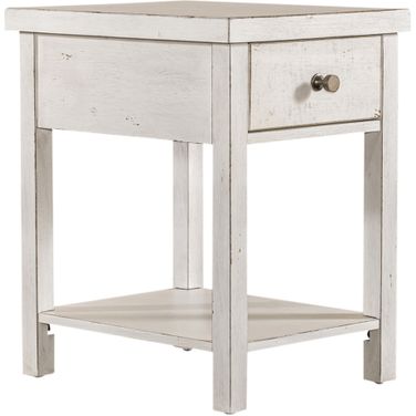 Modern Farmhouse Drawer Chair Side Table In White