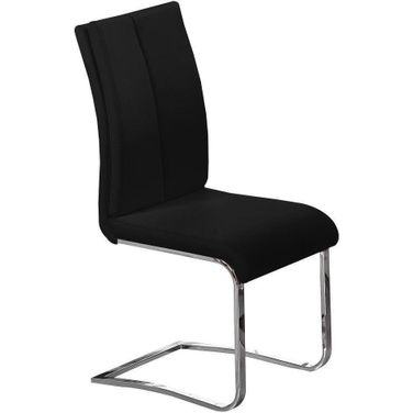 Modern Faux Leather Dining Side Chair Set of 2 In Black And Chrome