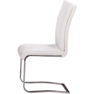 Modern Faux Leather Dining Side Chair Set of 2 In White And Chrome