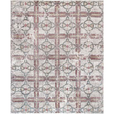 Modern Gemstone Collection Hand-Knotted Silk and Wool Area Rug- 8' x 9' 10" In Ivory and Multi