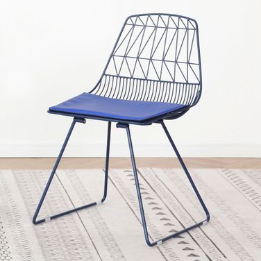 Modern Geometric Metal Dining Chair Set of 2 In Midnight Blue