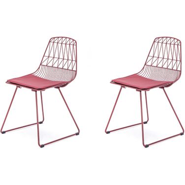 Modern Geometric Metal Dining Chair Set of 2 In Red