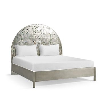 Modern Shimmering Moon Half Round King Panel Bed In White