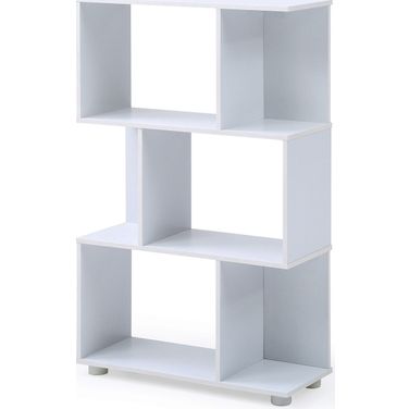 Modern Staggered 3-Shelf Manor Bookcase In White