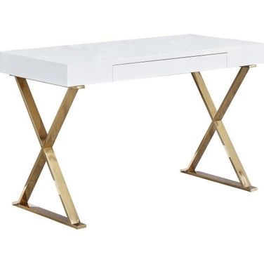 Modern Stainless Steel Frame Computer Desk In Gold High Gloss
