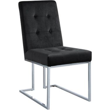 Modern Velvet Fabric Dining Chair Set of 2 In Black And Silver