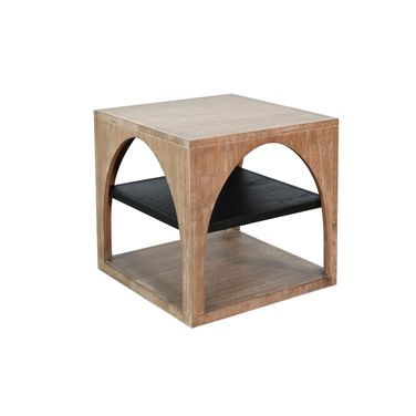 Modern Wood End Table with Arched Open Shelf Design In Umbra and Oak Grove