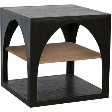 Modern Wood End Table with Arched Open Shelf Design In Umbra and Oak Grove