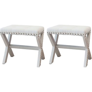 Modern X-Base Vanity Stool Ottoman Set of 2 In Beige