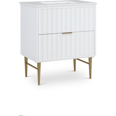 30-Inch Modernist Bathroom Vanity In White/Brushed Gold