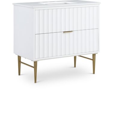 36-Inch Modernist Bathroom Vanity In White/Brushed Gold